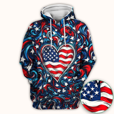 American Flag Heart Pattern Scrub Top, Comfortable Scrubs for Nurses