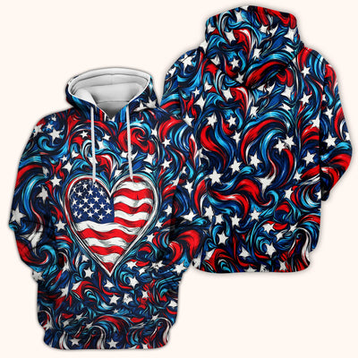American Flag Heart Pattern Scrub Top, Comfortable Scrubs for Nurses
