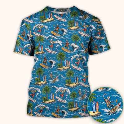 Spooky Tropical Skeleton Surfer Pattern Scrub Top, Comfortable Scrubs for Nurses