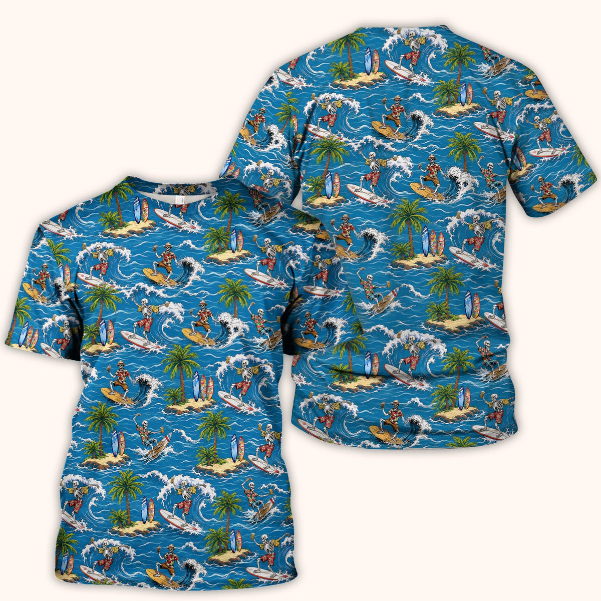 Spooky Tropical Skeleton Surfer Pattern Scrub Top, Comfortable Scrubs for Nurses