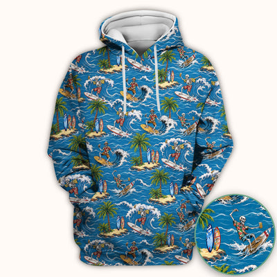 Spooky Tropical Skeleton Surfer Pattern Scrub Top, Comfortable Scrubs for Nurses