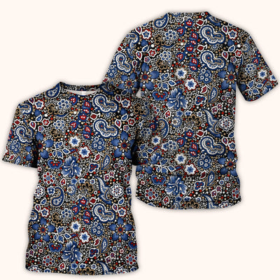 Classic Paisley Floral Pattern Scrub Top, Comfortable Scrubs for Nurses