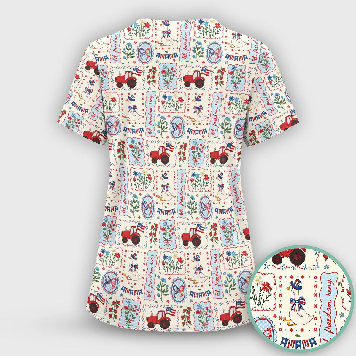 Patriotic Farm Goose Nurse Scrub Top for RN, CNA, Healthcare Workers, Americana Uniform Scrub Top, Comfortable Scrubs for Nurses