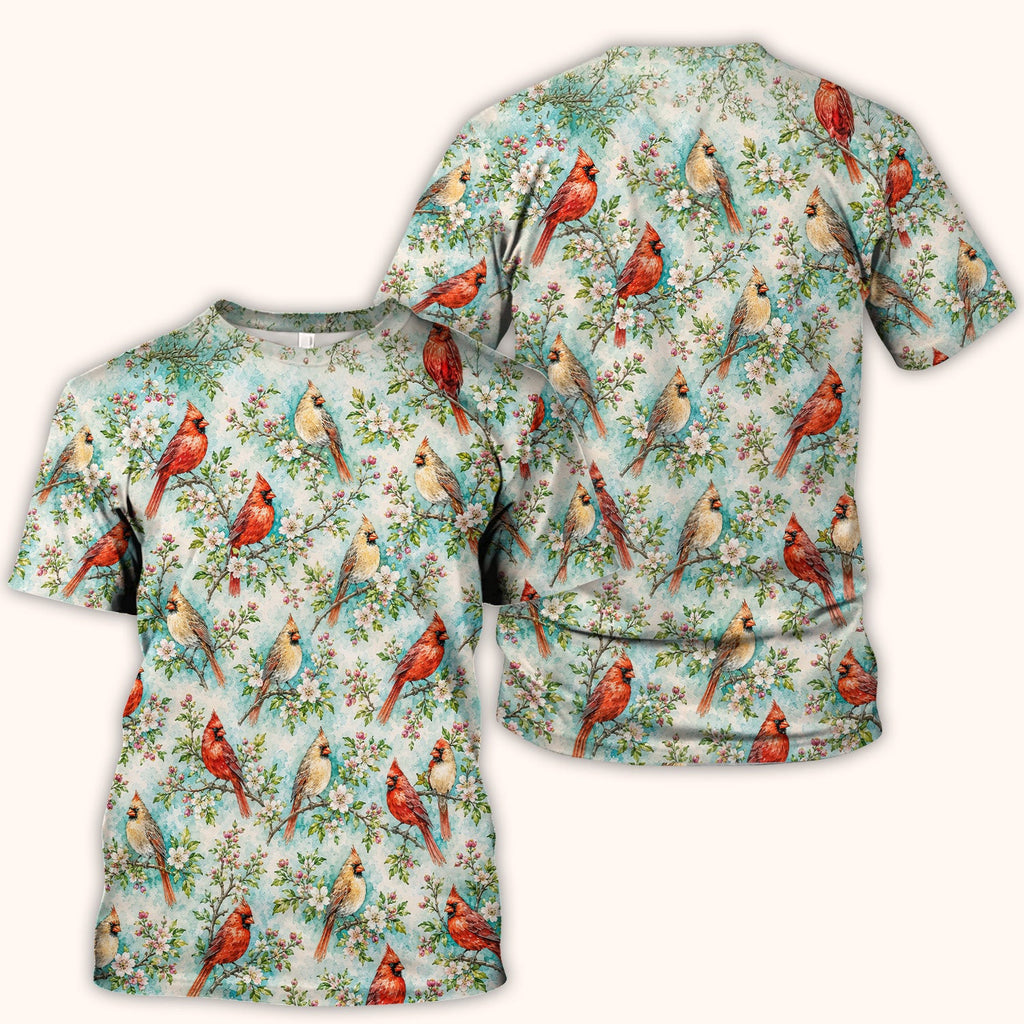 Cardinal Blossom Branch Pattern Scrub Top, Comfortable Scrubs for Nurses