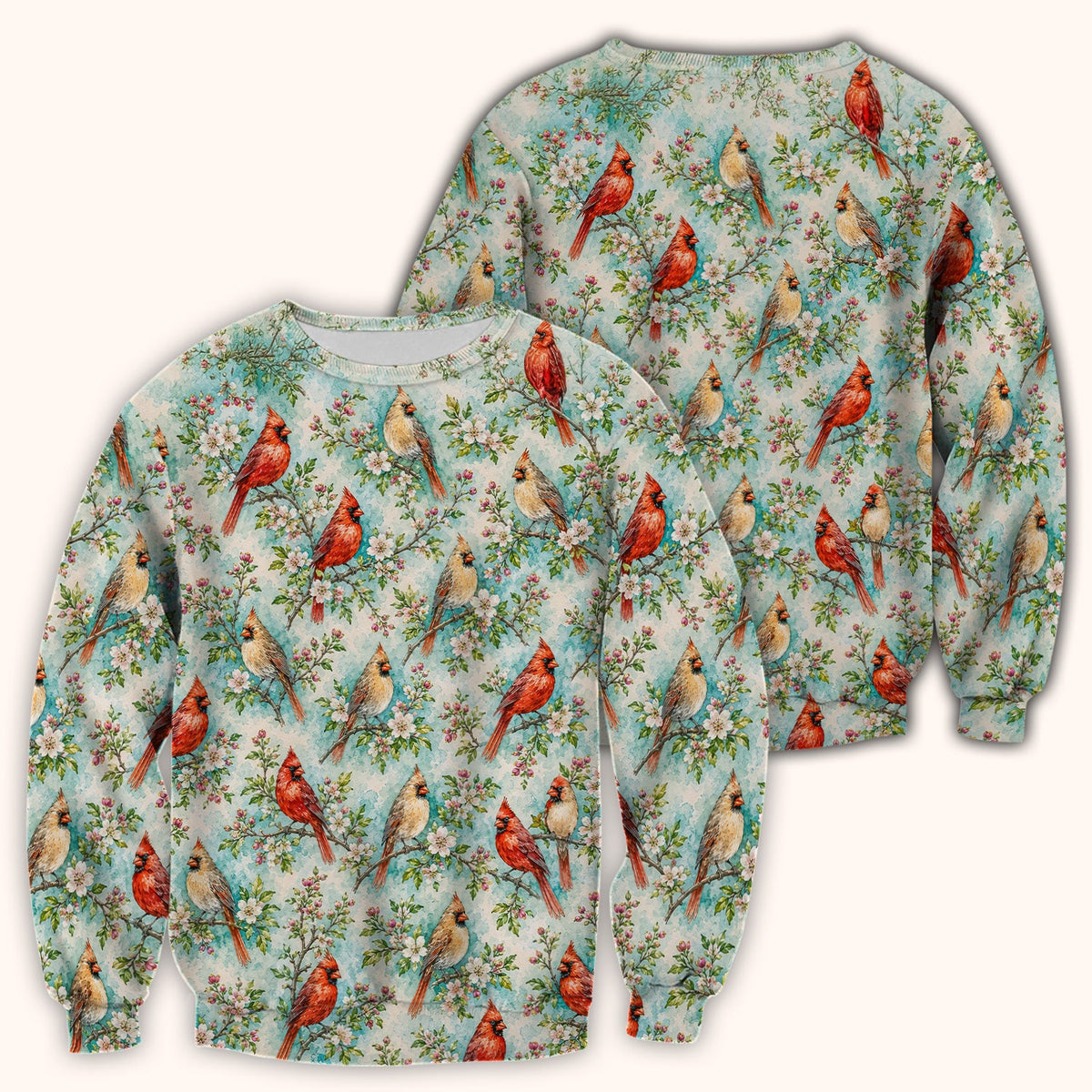 Cardinal Blossom Branch Pattern Scrub Top, Comfortable Scrubs for Nurses