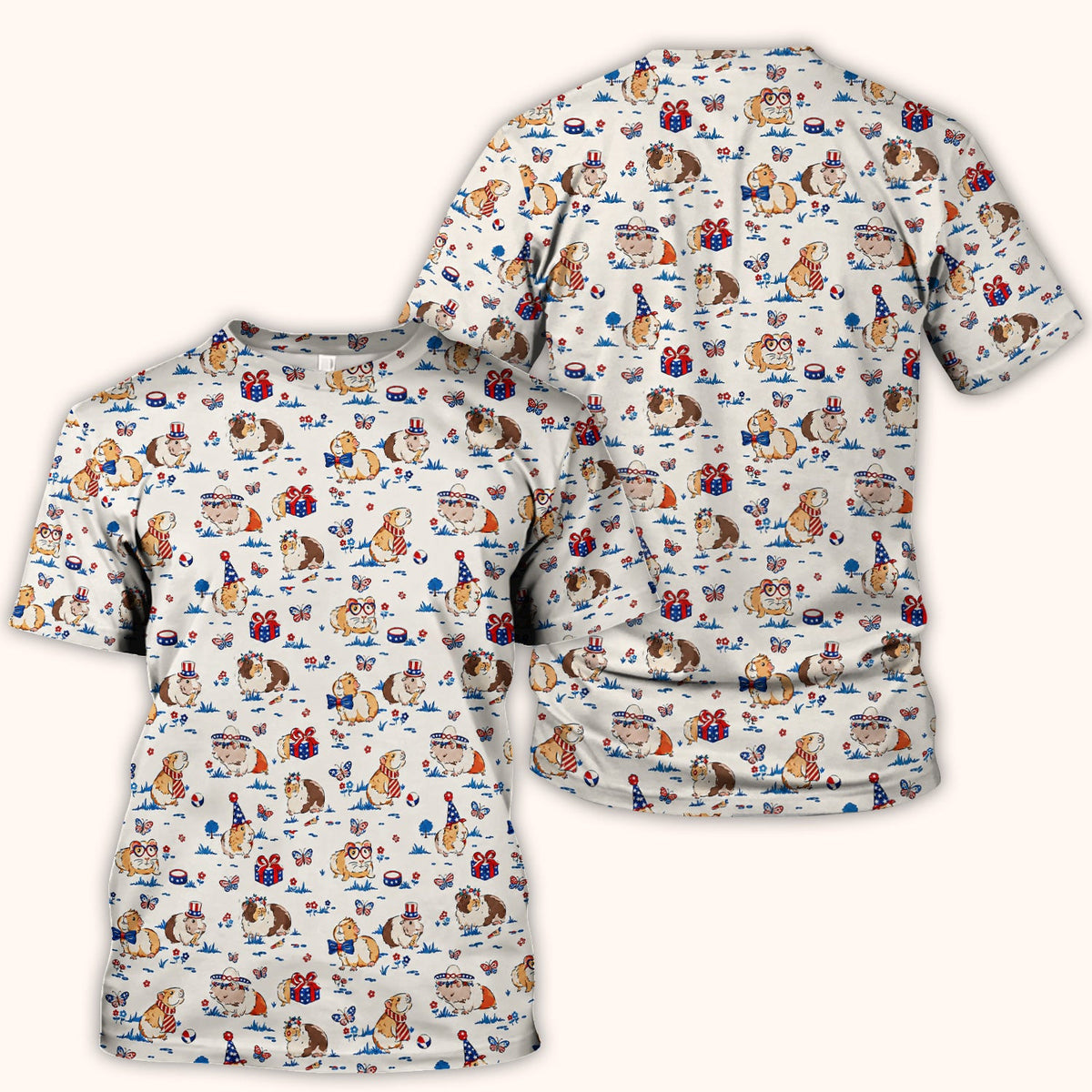 Patriotic Guinea Pig Celebration Pattern Scrub Top, Comfortable Scrubs for Nurses