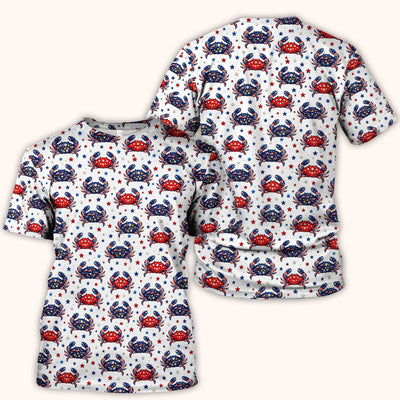 Patriotic Crab Stars Pattern Scrub Top, Comfortable Scrubs for Nurses