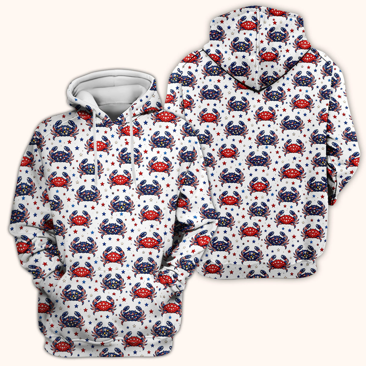 Patriotic Crab Stars Pattern Scrub Top, Comfortable Scrubs for Nurses