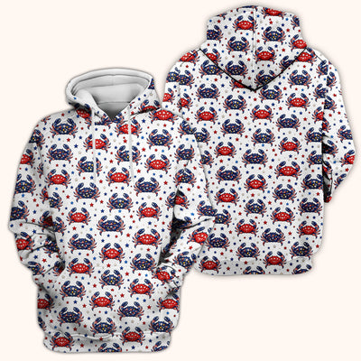 Patriotic Crab Stars Pattern Scrub Top, Comfortable Scrubs for Nurses
