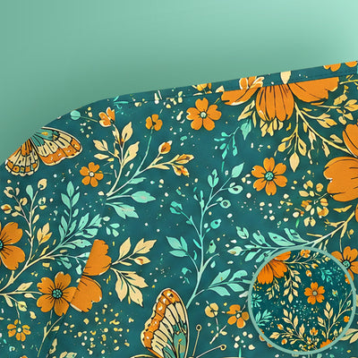 Orange Floral Butterfly Vine Pattern Scrub Top, Comfortable Scrubs for Nurses