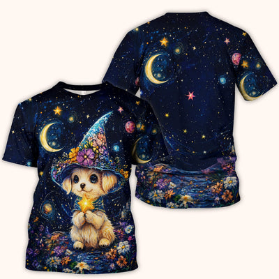 Cute Puppy Wizard Nurse Pattern Scrub Top, Comfortable Scrubs for Nurses