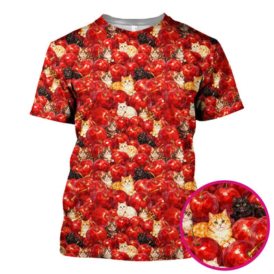 Cute Cat Cherry Pattern Scrub Top, Comfortable Scrubs for Nurses