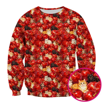 Cute Cat Cherry Pattern Scrub Top, Comfortable Scrubs for Nurses