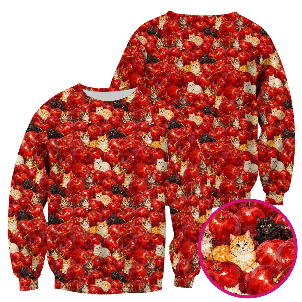Cute Cat Cherry Pattern Scrub Top, Comfortable Scrubs for Nurses
