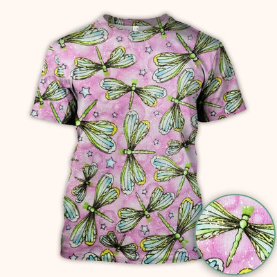Dragonfly On Pink Starry Background Scrub Top, Comfortable Scrubs for Nurses