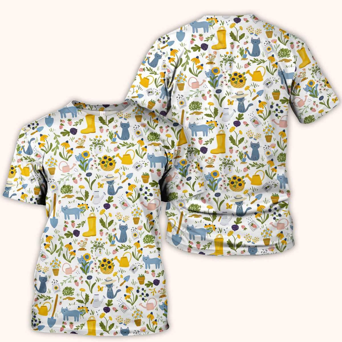 Cat Gardening Wildflower Tools Pattern Scrub Top, Comfortable Scrubs for Nurses