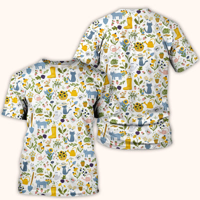 Cat Gardening Wildflower Tools Pattern Scrub Top, Comfortable Scrubs for Nurses
