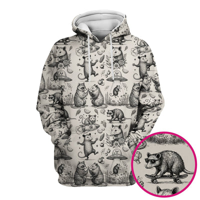 Funny Nurse Vintage Possum Raccoon High Five UFO Pattern Scrub Top, Breathable Fabrics Nursing Uniform