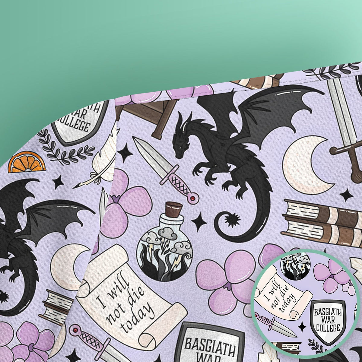 Spooky Gothic Fantasy Dragon Pattern Scrub Top, Comfortable Scrubs for Nurses