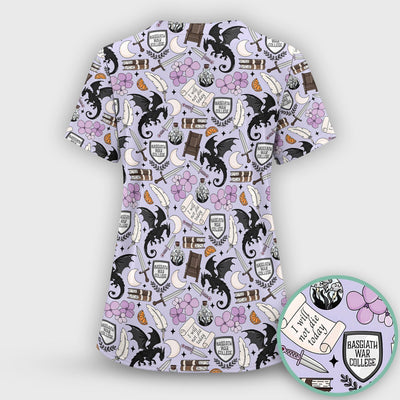 Spooky Gothic Fantasy Dragon Pattern Scrub Top, Comfortable Scrubs for Nurses