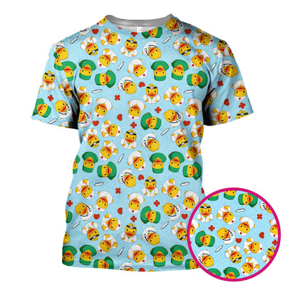 Duck Doctor Cartoon Pattern Scrub Top, Comfortable Scrubs for Nurses