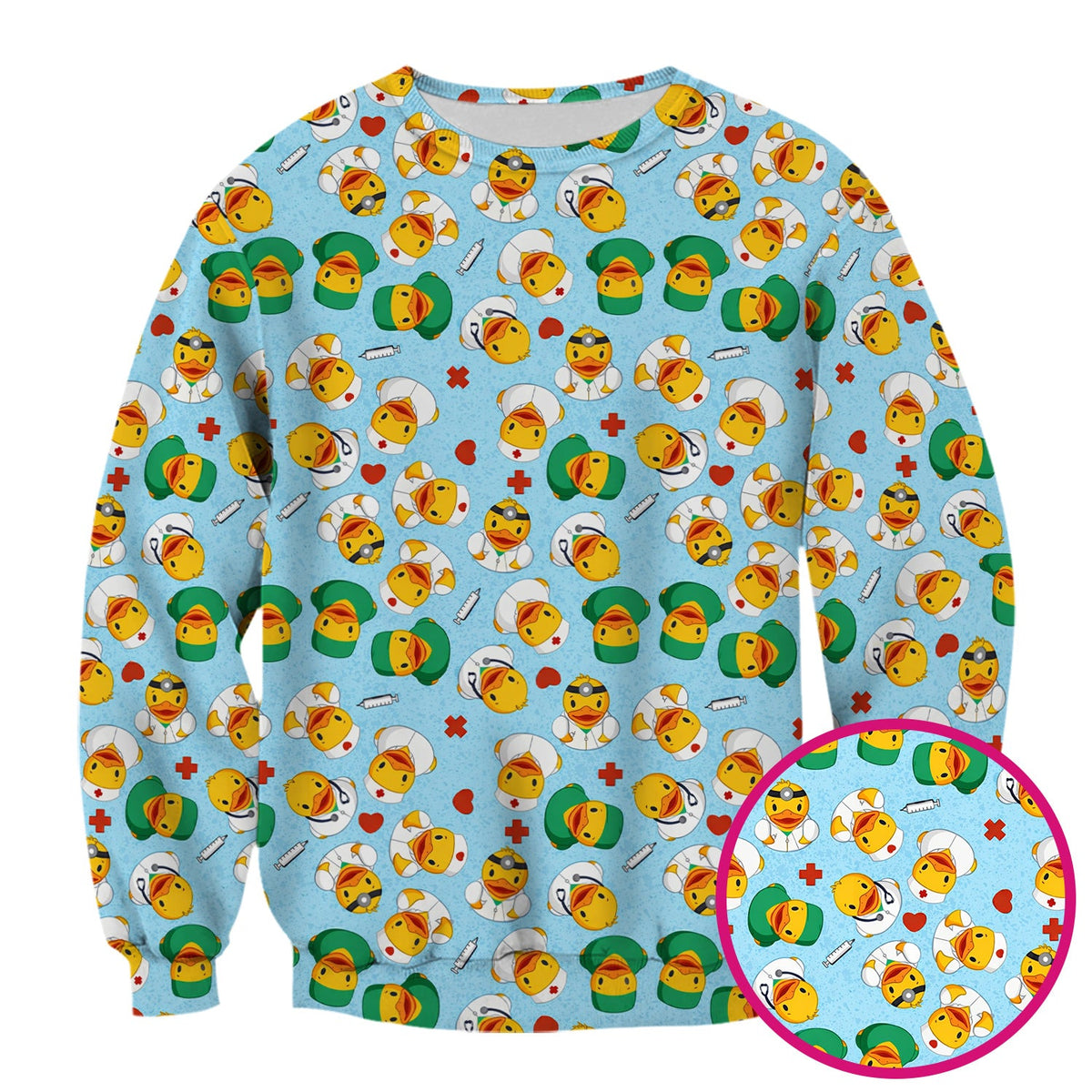 Duck Doctor Cartoon Pattern Scrub Top, Comfortable Scrubs for Nurses