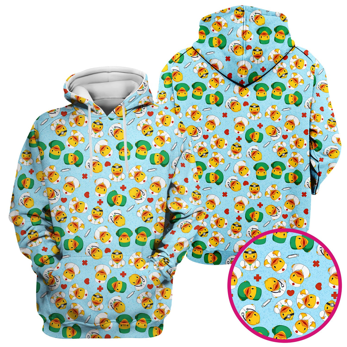Duck Doctor Cartoon Pattern Scrub Top, Comfortable Scrubs for Nurses