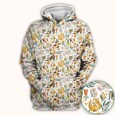 Cat Wildflower Garden Floral Pattern Scrub Top, Comfortable Scrubs for Nurses