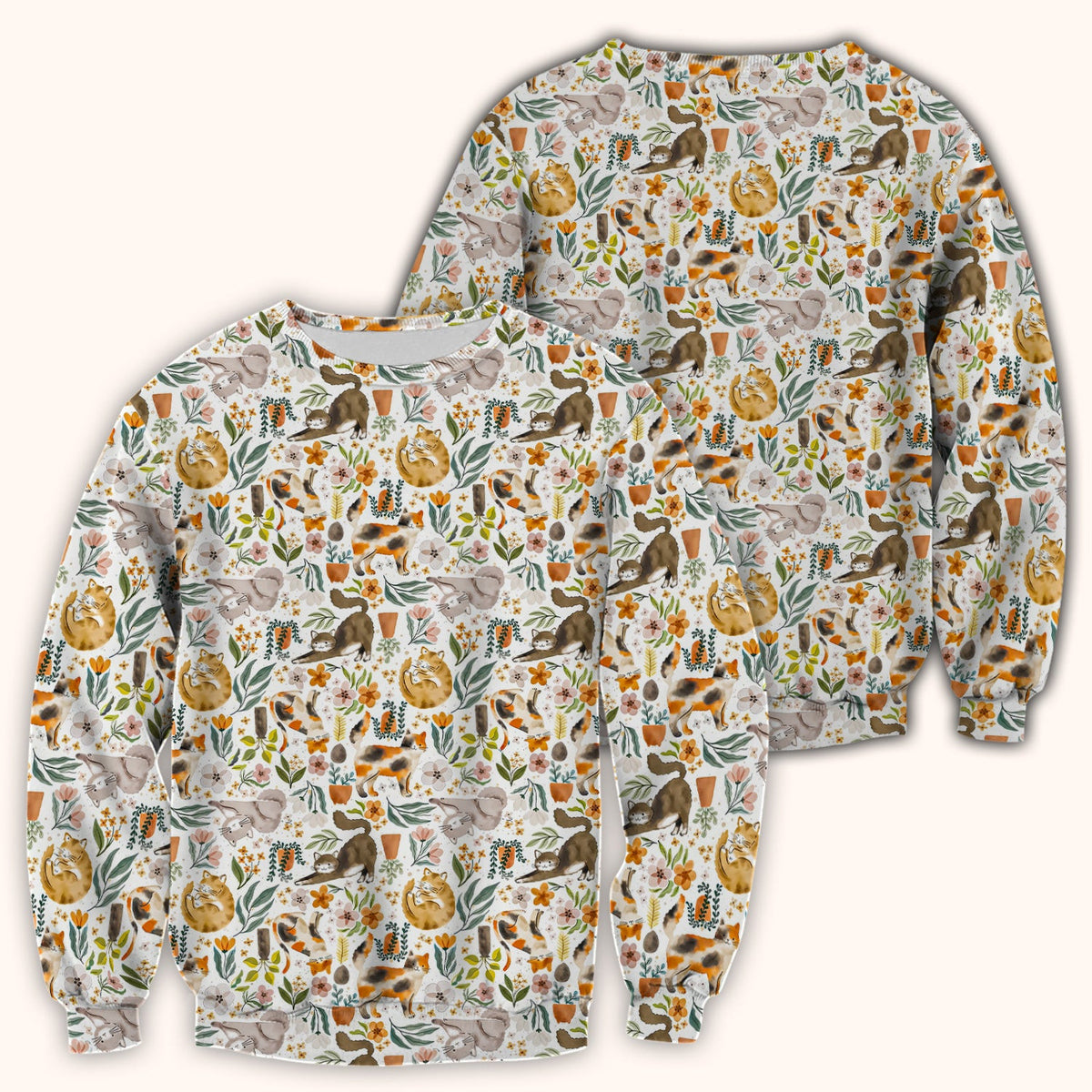 Cat Wildflower Garden Floral Pattern Scrub Top, Comfortable Scrubs for Nurses