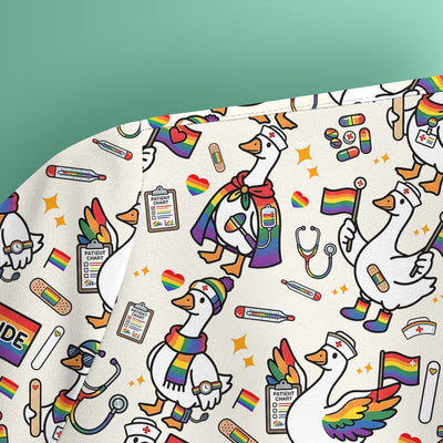 LGBT Pride Nurse Duck Pattern Scrub Top, Breathable Fabrics Nursing Uniform