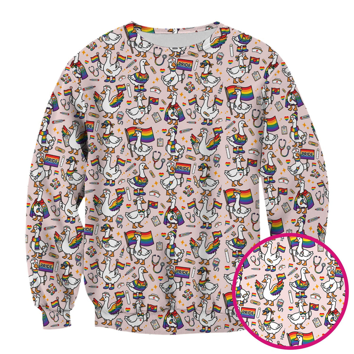 LGBT Pride Nurse Duck Pattern Scrub Top, Breathable Fabrics Nursing Uniform