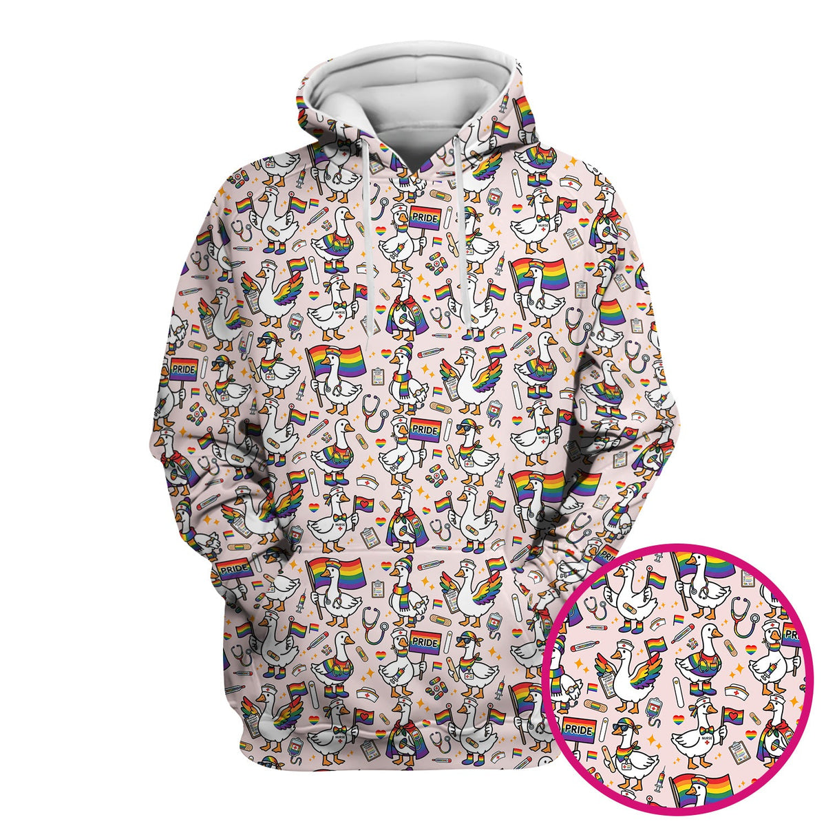 LGBT Pride Nurse Duck Pattern Scrub Top, Breathable Fabrics Nursing Uniform