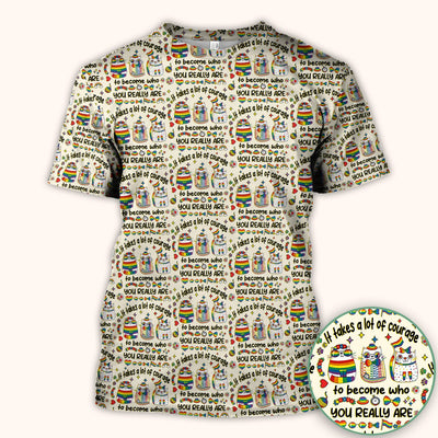 Inspirational Nurse Rainbow Cat Courage Quote Pattern Scrub Top, Breathable Fabrics Nursing Uniform