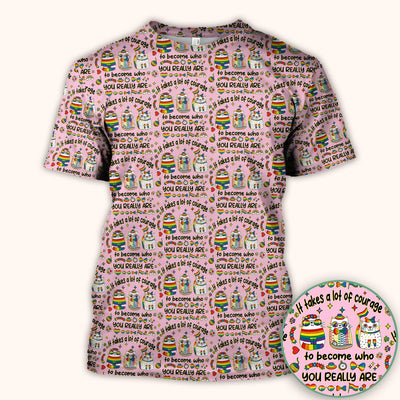 Inspirational Nurse Rainbow Cat Courage Quote Pattern Scrub Top, Breathable Fabrics Nursing Uniform