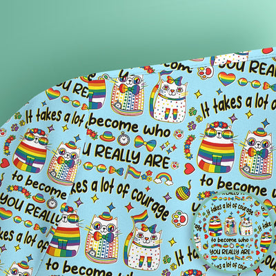 Inspirational Nurse Rainbow Cat Courage Quote Pattern Scrub Top, Breathable Fabrics Nursing Uniform