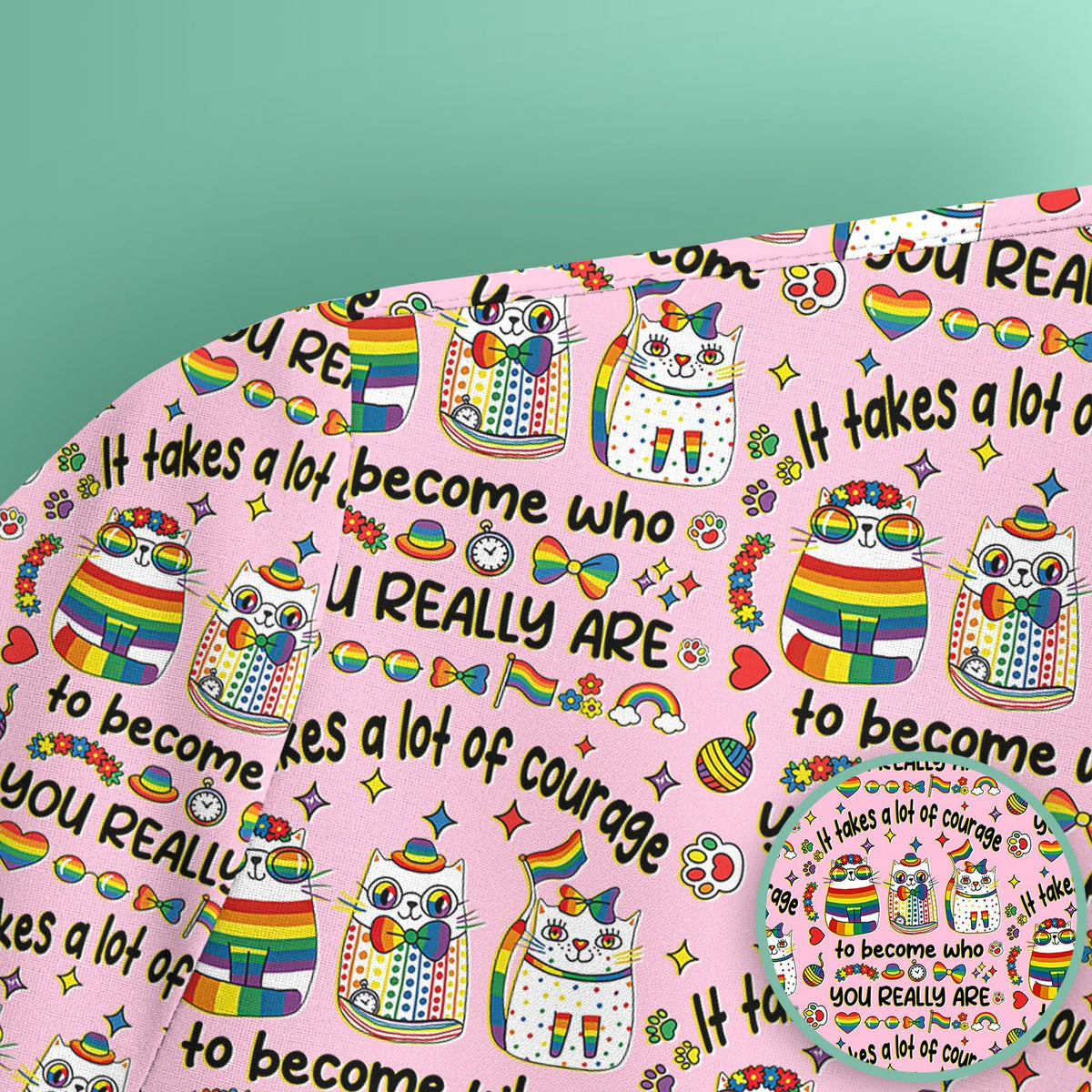 Inspirational Nurse Rainbow Cat Courage Quote Pattern Scrub Top, Breathable Fabrics Nursing Uniform