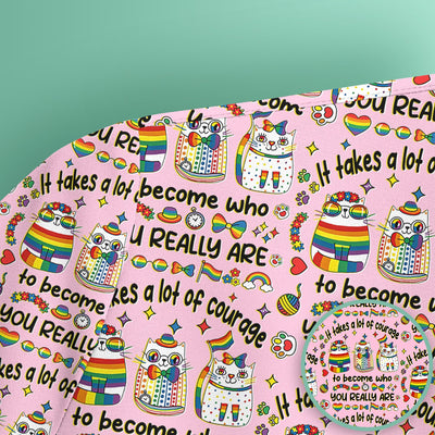 Inspirational Nurse Rainbow Cat Courage Quote Pattern Scrub Top, Breathable Fabrics Nursing Uniform