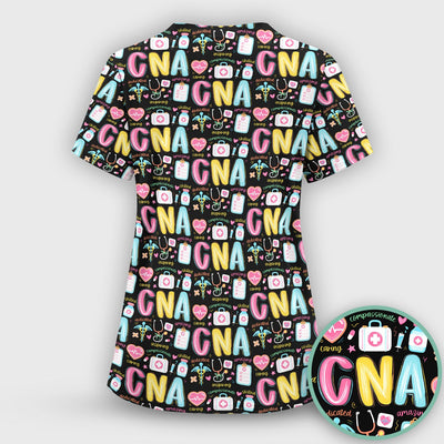 CNA Nurse Appreciation Pattern Scrub Top, Breathable Fabrics Nursing Uniform
