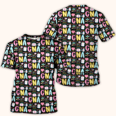 CNA Nurse Appreciation Pattern Scrub Top, Breathable Fabrics Nursing Uniform