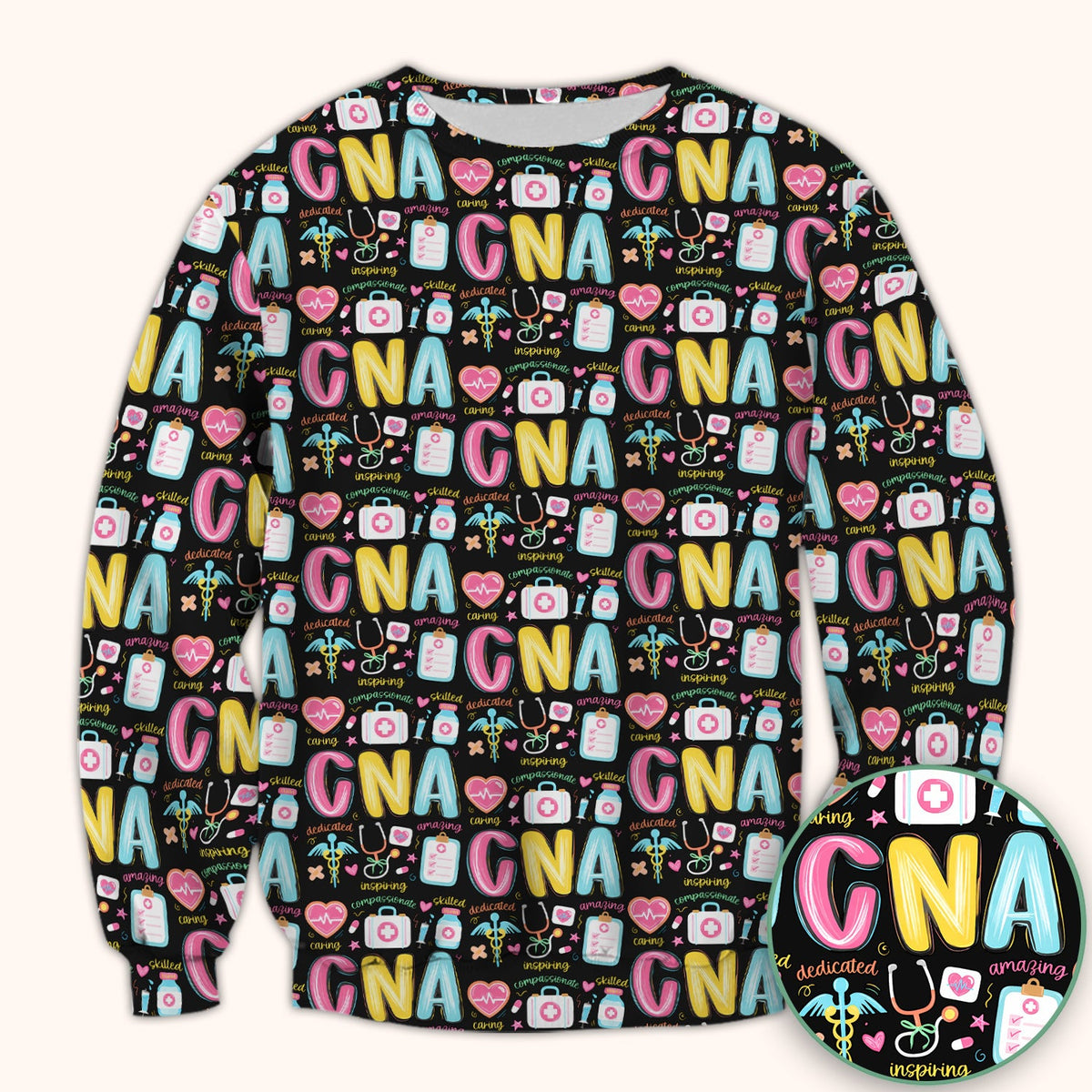 CNA Nurse Appreciation Pattern Scrub Top, Breathable Fabrics Nursing Uniform