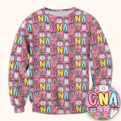 CNA Nurse Appreciation Pattern Scrub Top, Breathable Fabrics Nursing Uniform