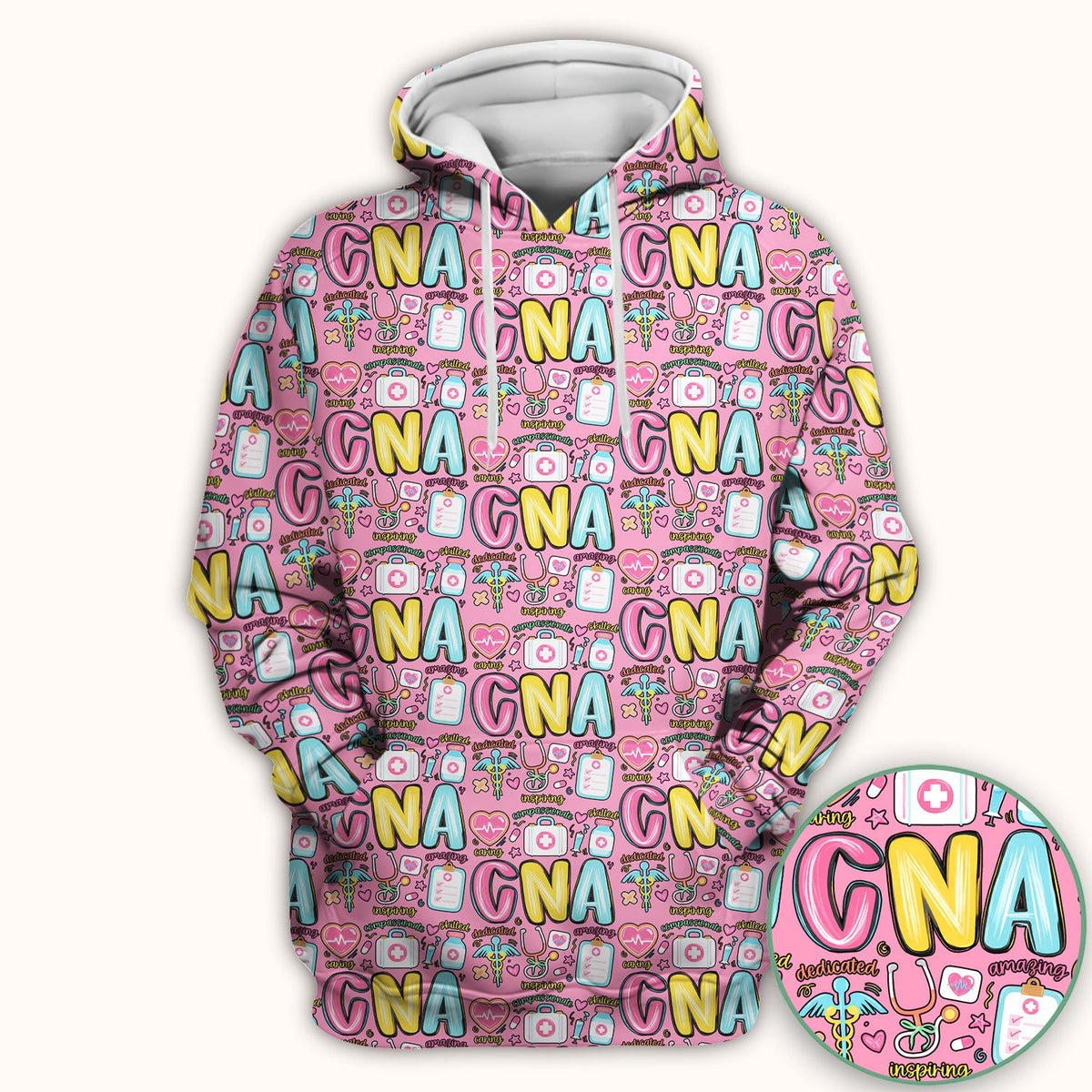 CNA Nurse Appreciation Pattern Scrub Top, Breathable Fabrics Nursing Uniform