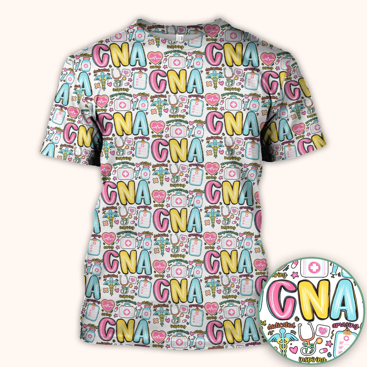 CNA Nurse Appreciation Pattern Scrub Top, Breathable Fabrics Nursing Uniform