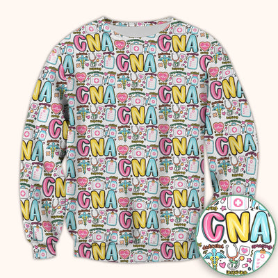 CNA Nurse Appreciation Pattern Scrub Top, Breathable Fabrics Nursing Uniform