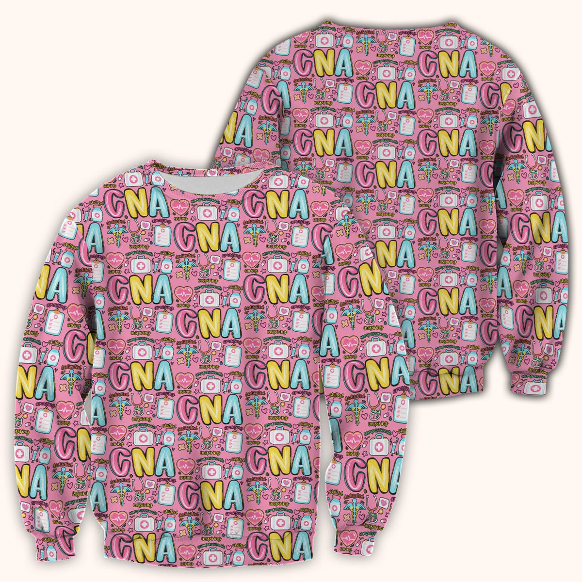CNA Nurse Appreciation Pattern Scrub Top, Breathable Fabrics Nursing Uniform