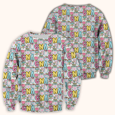 CNA Nurse Appreciation Pattern Scrub Top, Breathable Fabrics Nursing Uniform
