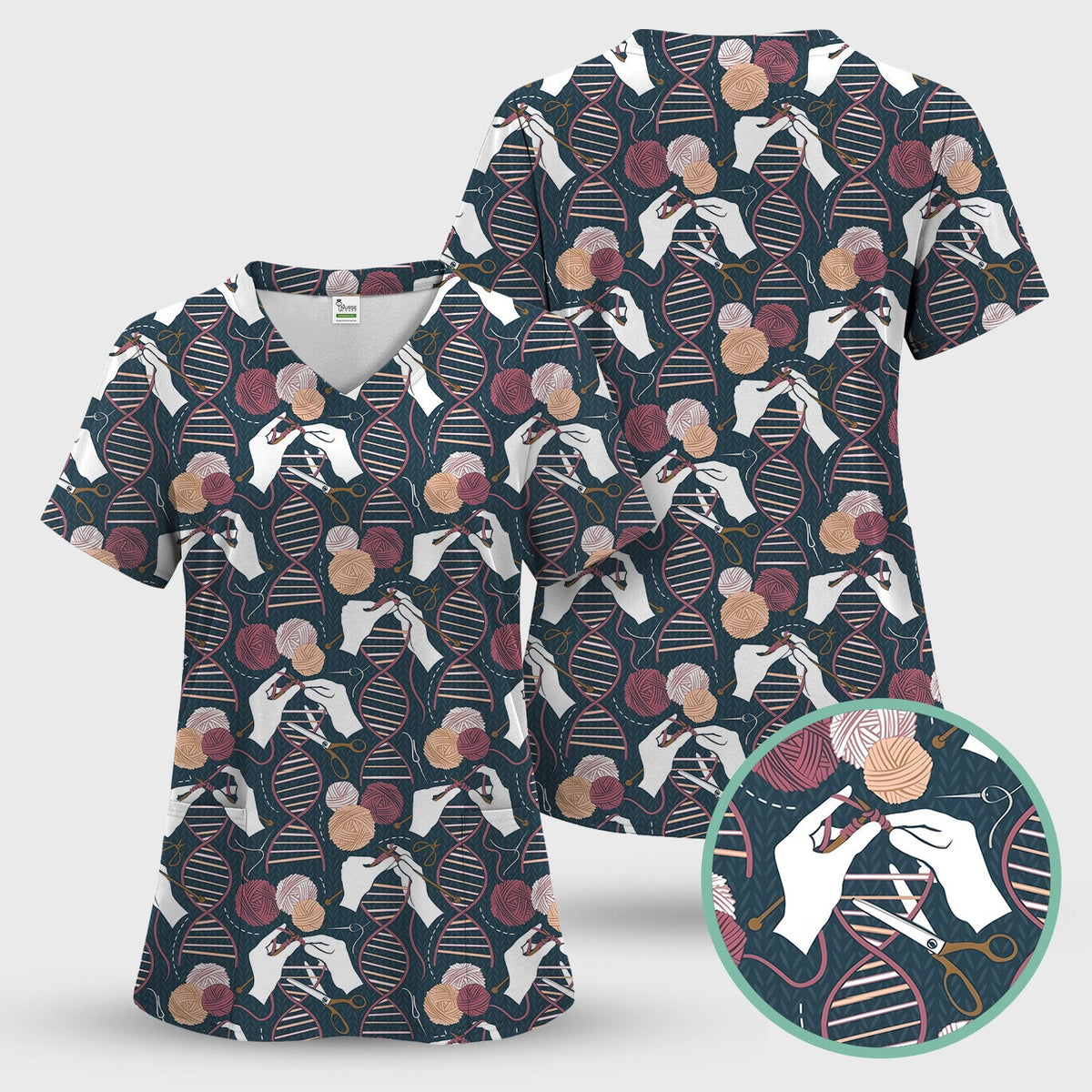 DNA Helix Yarn Pattern Scrub Top, Comfortable Scrubs for Nurses