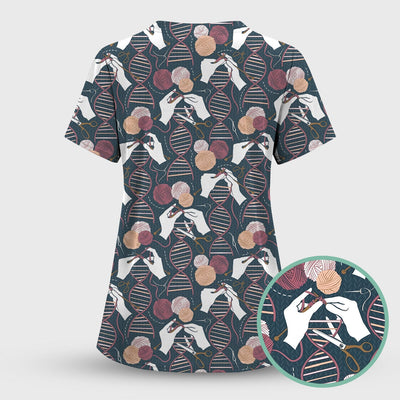 DNA Helix Yarn Pattern Scrub Top, Comfortable Scrubs for Nurses