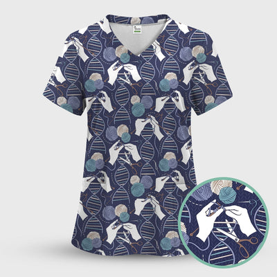 DNA Helix Yarn Pattern Scrub Top, Comfortable Scrubs for Nurses