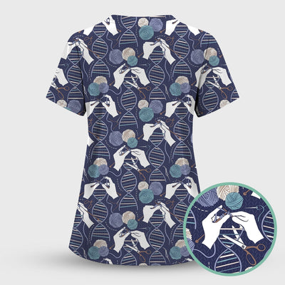 DNA Helix Yarn Pattern Scrub Top, Comfortable Scrubs for Nurses